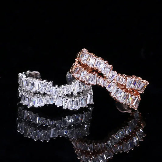 Trapezoid lab-created Baguette Diamond Band Ring in White or Rose Gold Plate