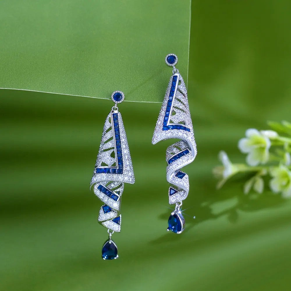 Pear lab-created Sapphire and Pave Diamond White Gold-plated Fold Earrings