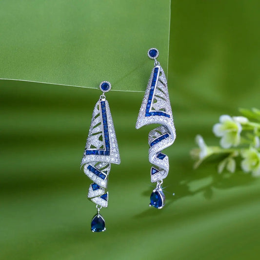 Pear lab-created Sapphire and Pave Diamond White Gold-plated Fold Earrings