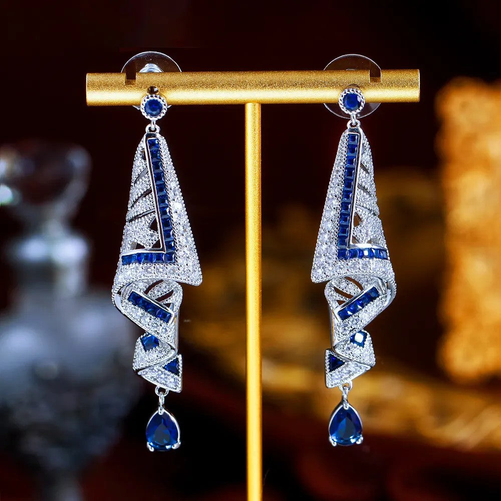 Pear lab-created Sapphire and Pave Diamond White Gold-plated Fold Earrings