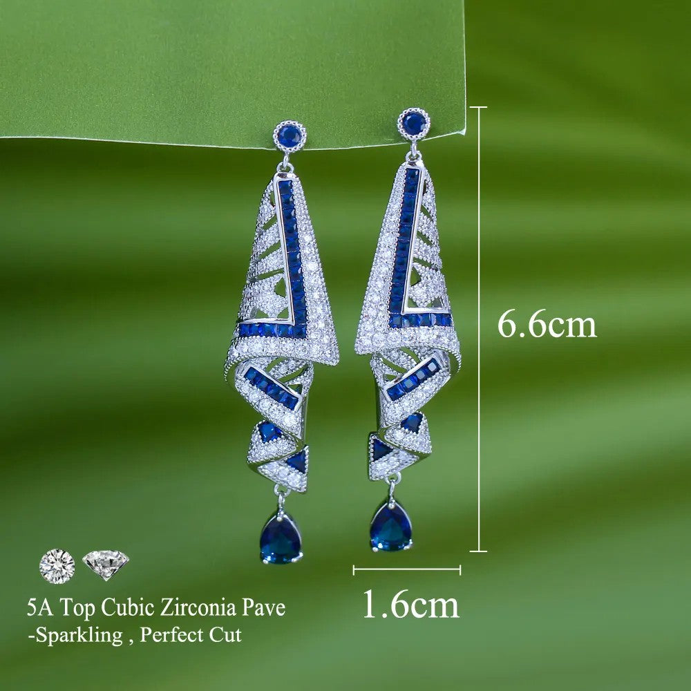 Pear lab-created Sapphire and Pave Diamond White Gold-plated Fold Earrings