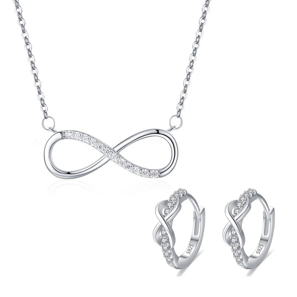 .925 Sterling Infinity with lab-created Diamond Pave Necklace and Earrings Set