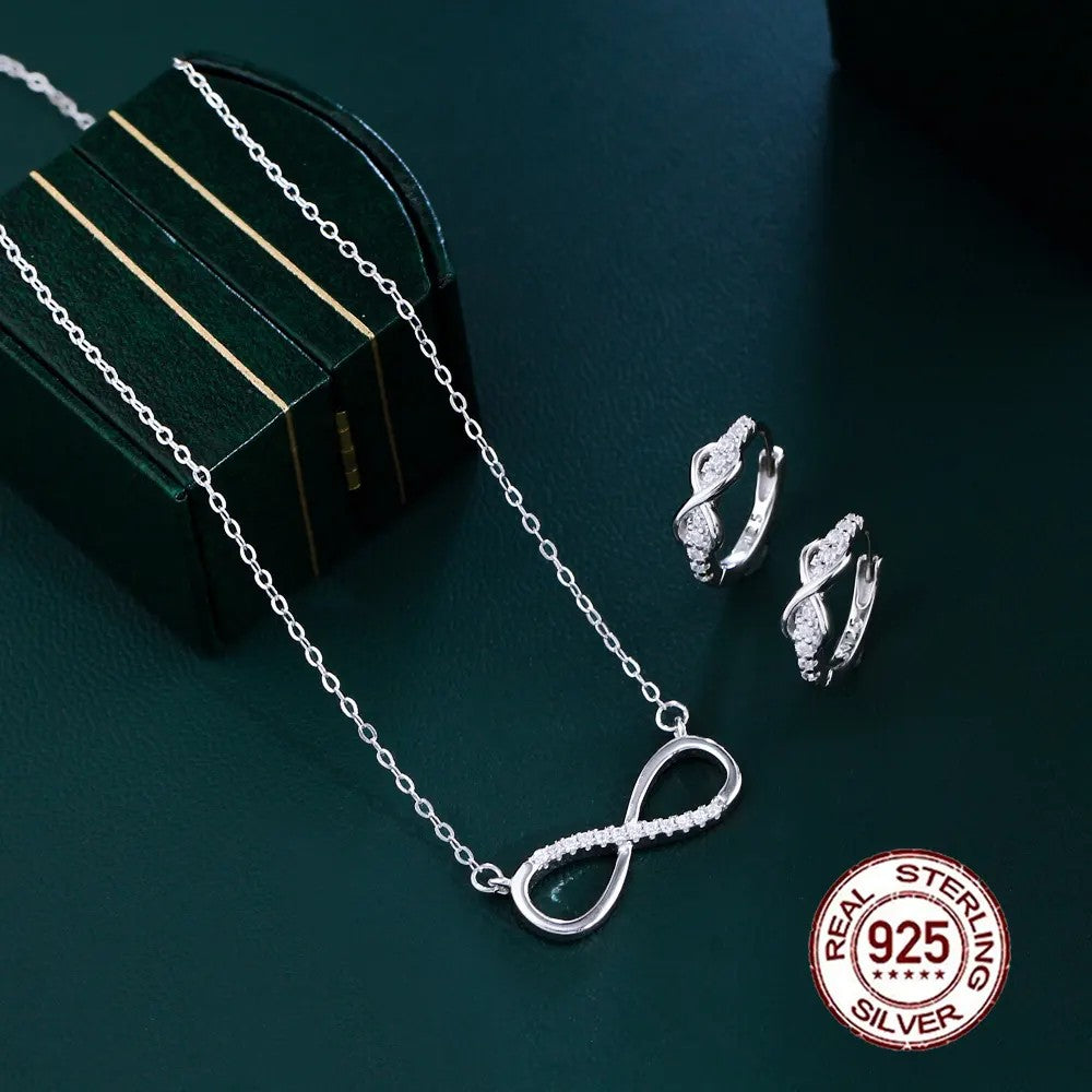 .925 Sterling Infinity with lab-created Diamond Pave Necklace and Earrings Set