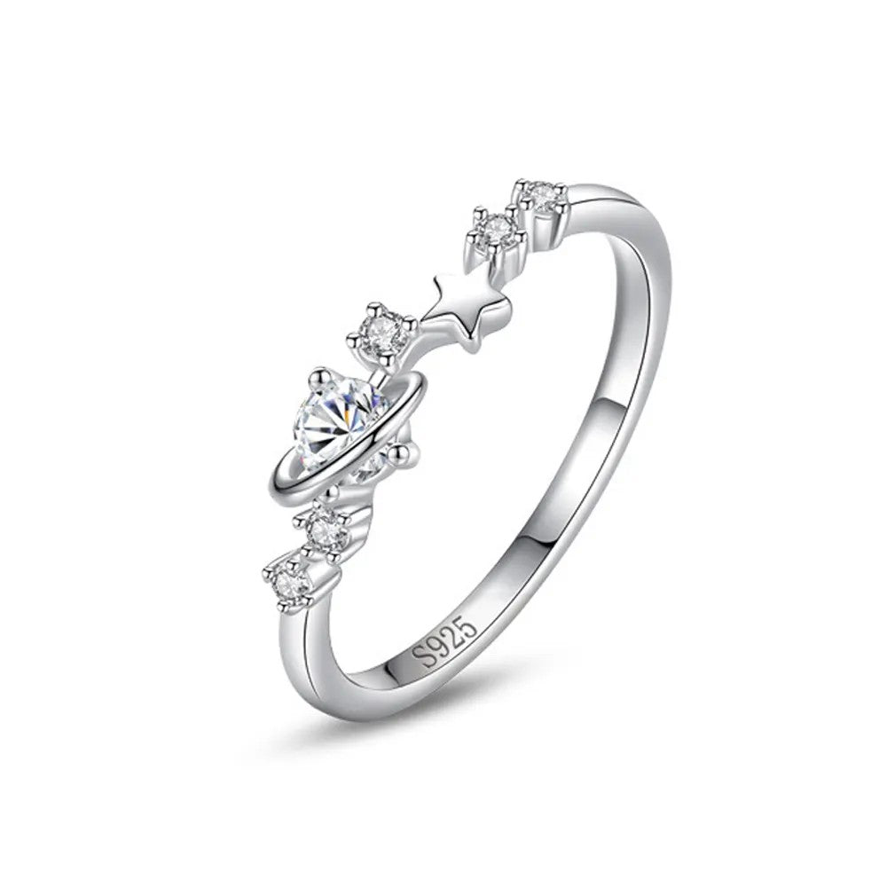 .925 Sterling Celestial Star and Planet Ring with lab-created Diamonds