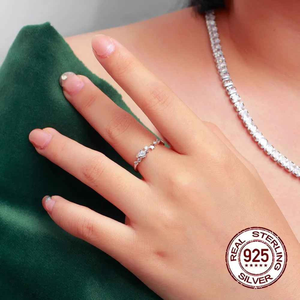 .925 Sterling Celestial Star and Planet Ring with lab-created Diamonds