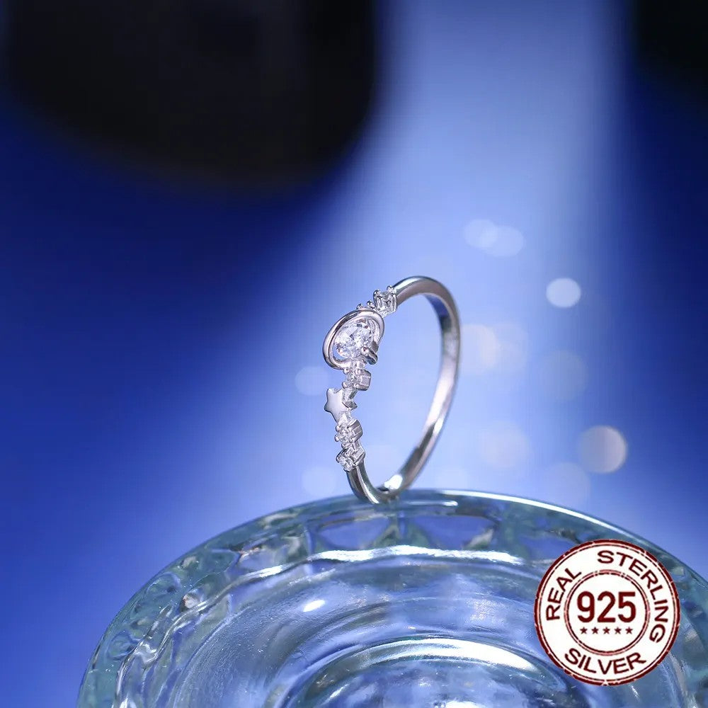 .925 Sterling Celestial Star and Planet Ring with lab-created Diamonds