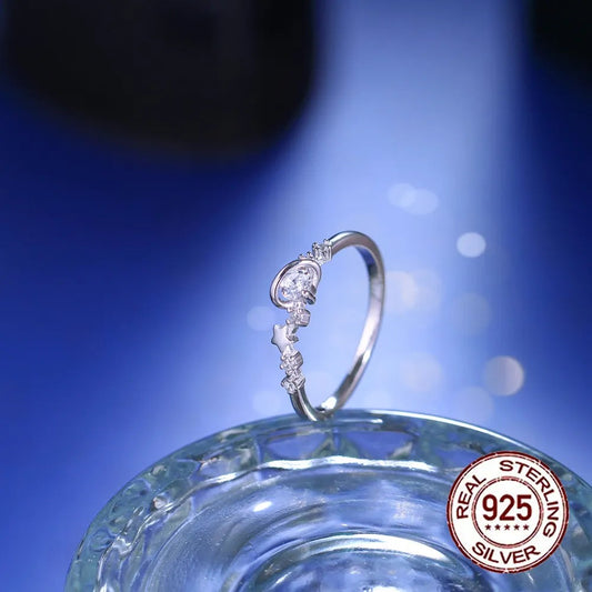 .925 Sterling Celestial Star and Planet Ring with lab-created Diamonds