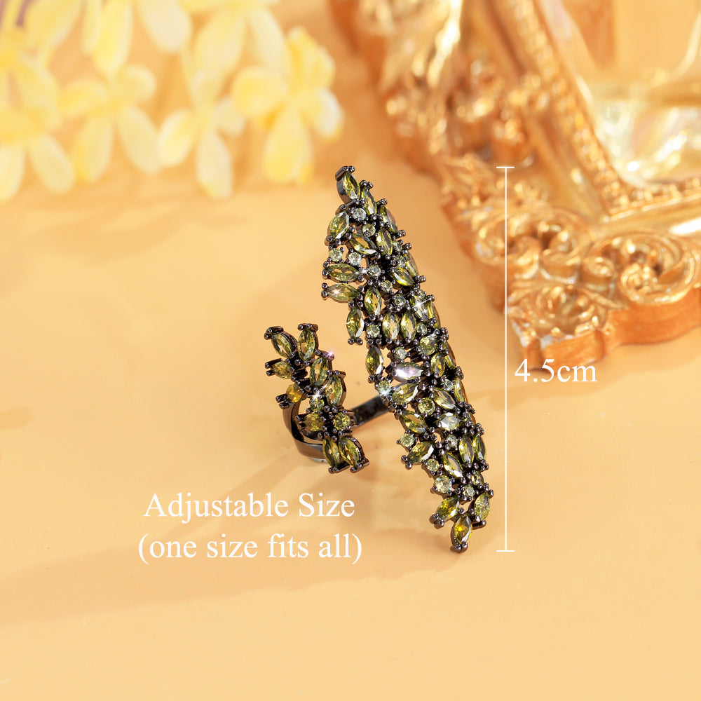 Gunmetal Plated Adjustable Olive Peridot Cubic Zirconia Dinner Ring