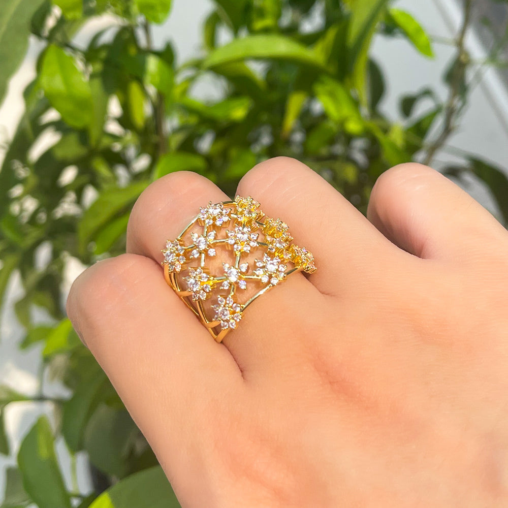 18k Gold-plated over Brass Adjustable Clear Cubic Zirconia Ring