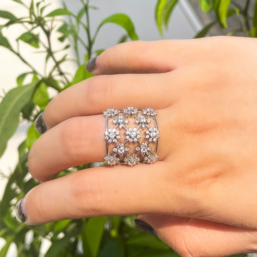 18k Gold-plated over Brass Adjustable Clear Cubic Zirconia Ring