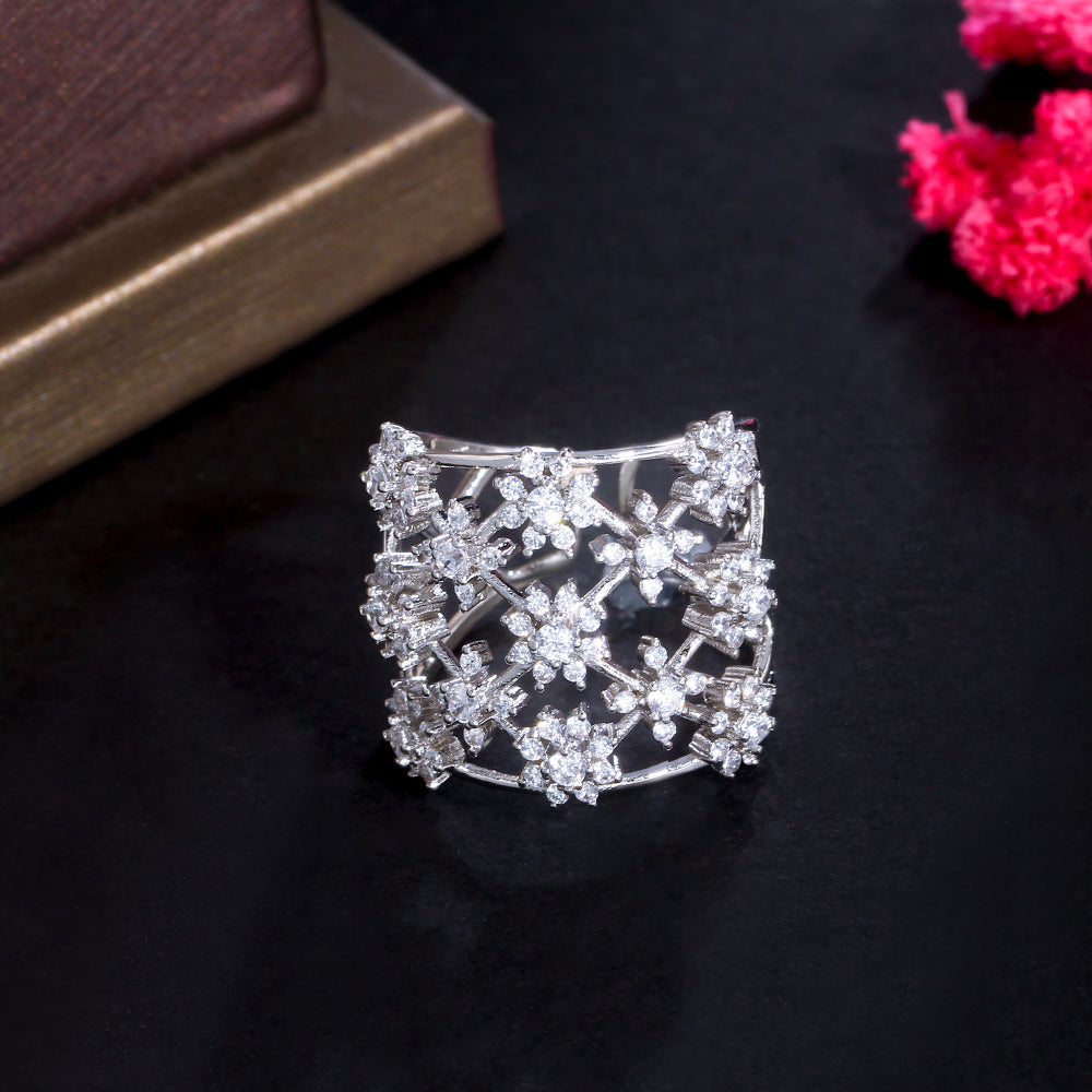 18k Gold-plated over Brass Adjustable Clear Cubic Zirconia Ring