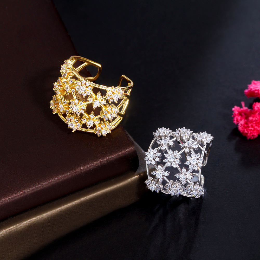 18k Gold-plated over Brass Adjustable Clear Cubic Zirconia Ring