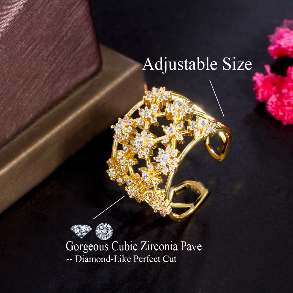 18k Gold-plated over Brass Adjustable Clear Cubic Zirconia Ring