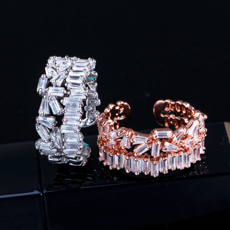 18k Gold-Plated Baguette Cubic Zirconia adjustable Ring in Rose or White Gold