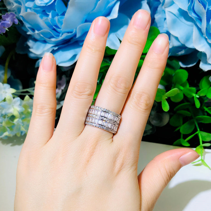 18k Gold-Plated Emerald Cut Channel Set Cubic Zirconia Band Ring in White or Yellow Gold