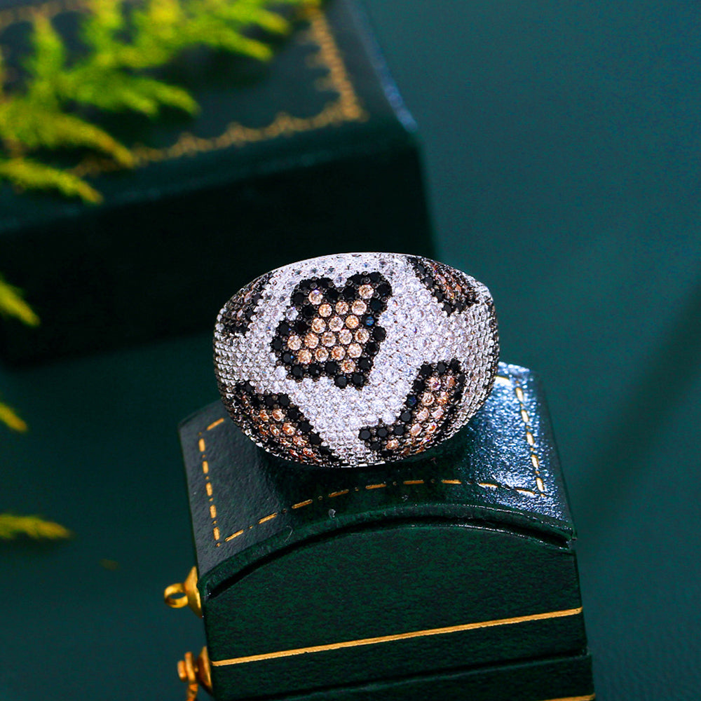 18k Gold-Plated Leopard Print Colored Pave Cubic Zirconia Ring
