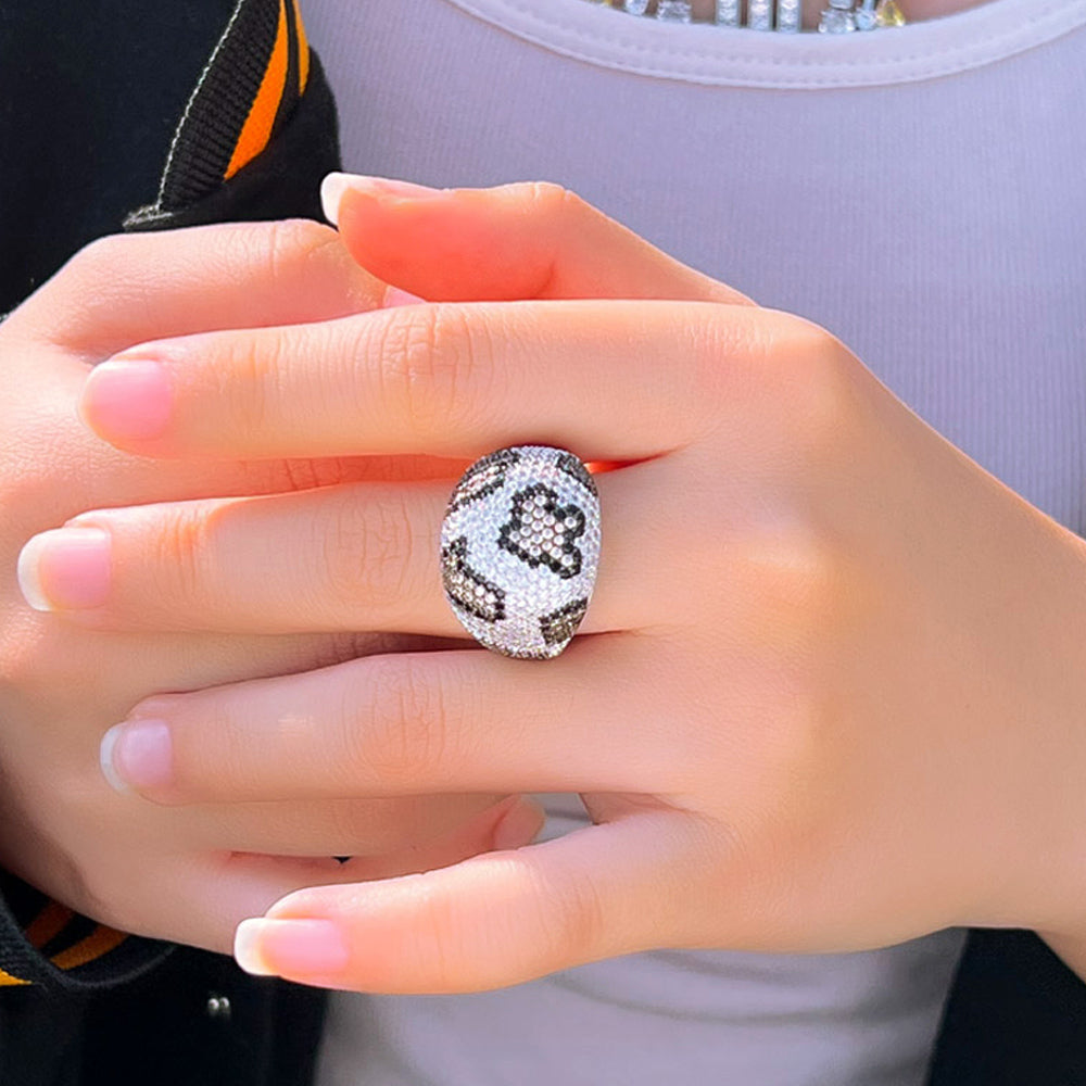 18k Gold-Plated Leopard Print Colored Pave Cubic Zirconia Ring