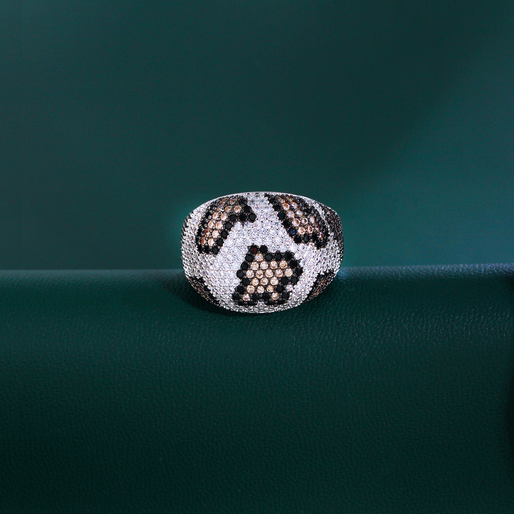 18k Gold-Plated Leopard Print Colored Pave Cubic Zirconia Ring