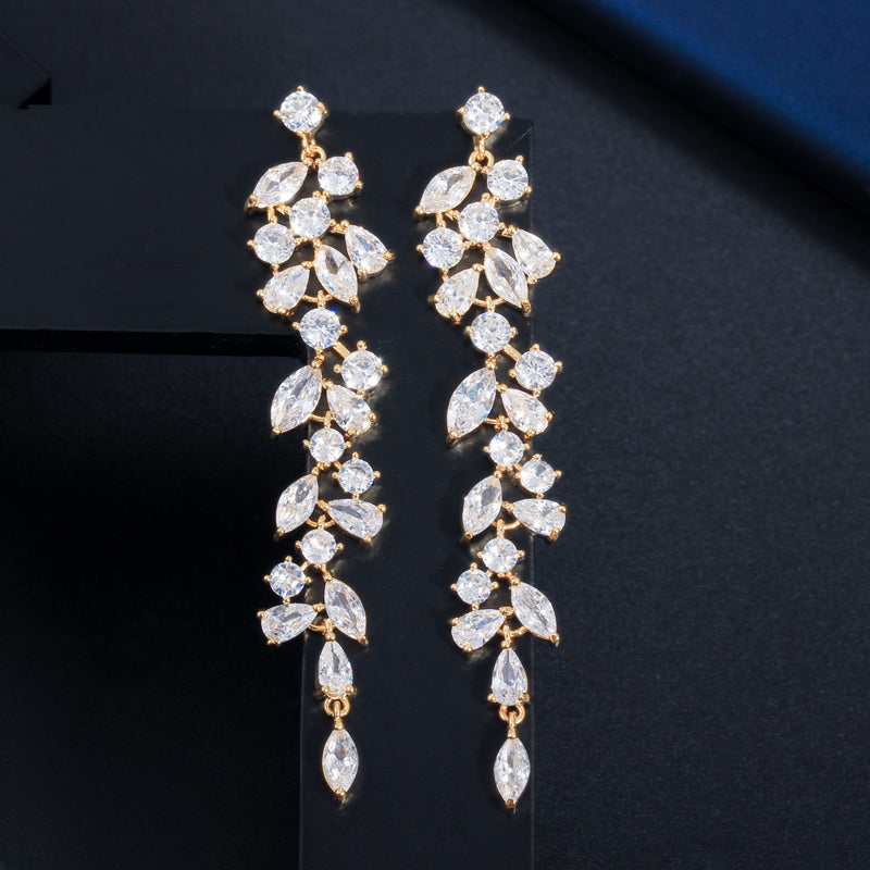 18k Gold-plated Pear, Marquise and Round Cubic Zirconia Drop Earrings