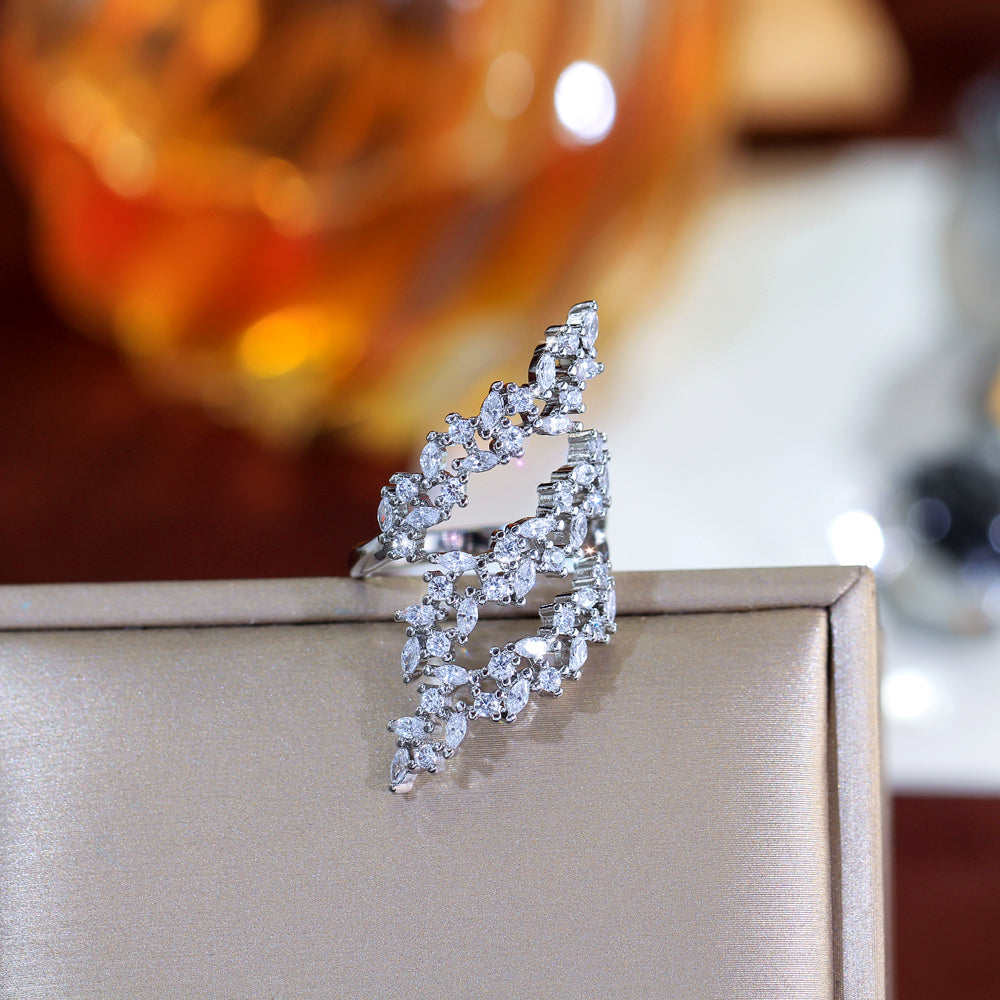 18k White Gold-plated Marquise and Round Cubic Zirconia Adjustable Cocktail Style Ring