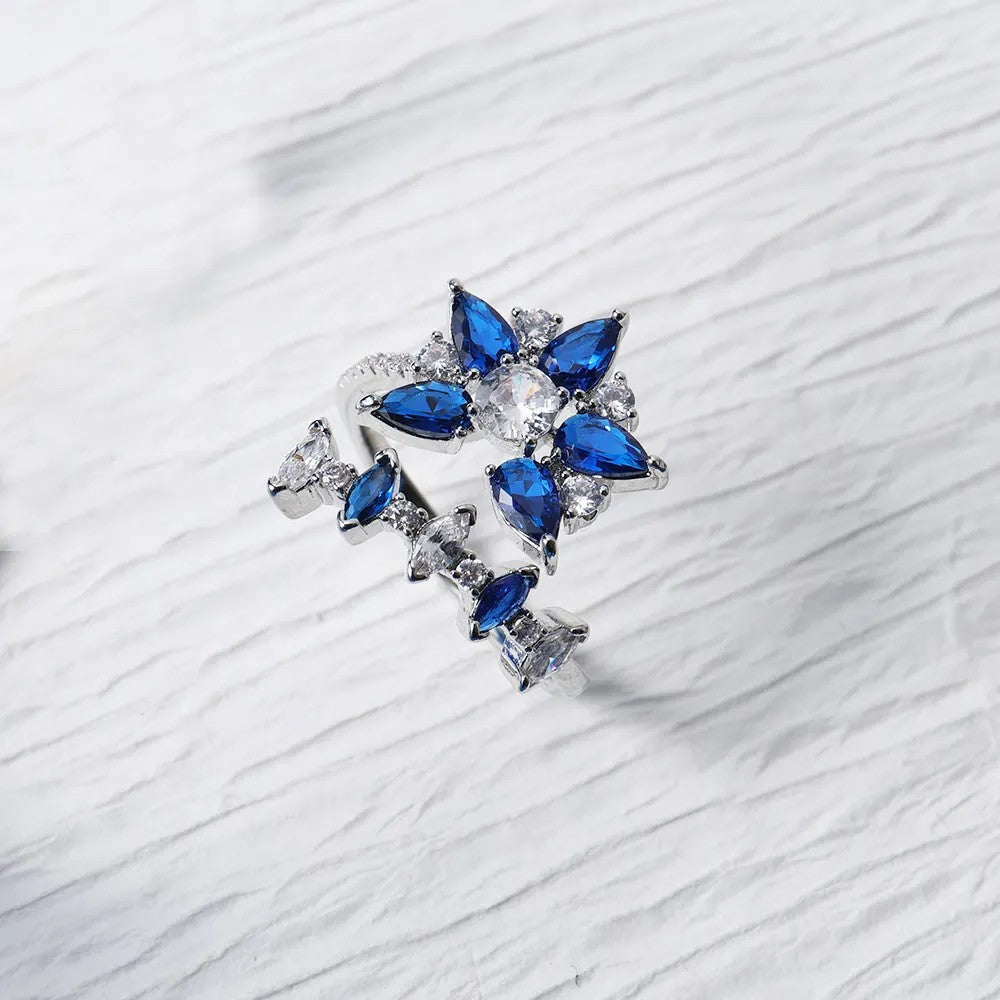 Rhodium-plated lab-created Gemstone Floral Bangle Bracelet and Ring ** Choice **