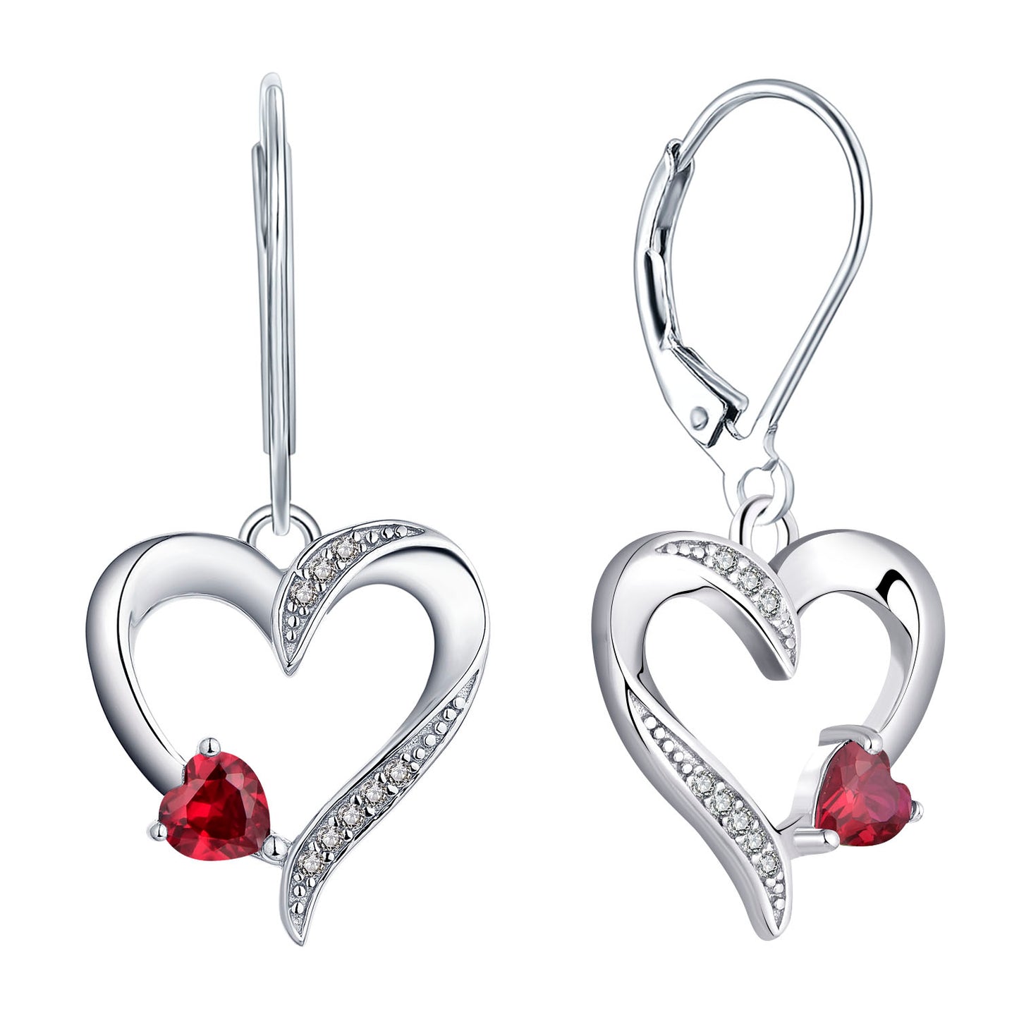 Sophia: Rhodium-plated .925 Sterling Silver Heart and lab-created Garnet Necklace