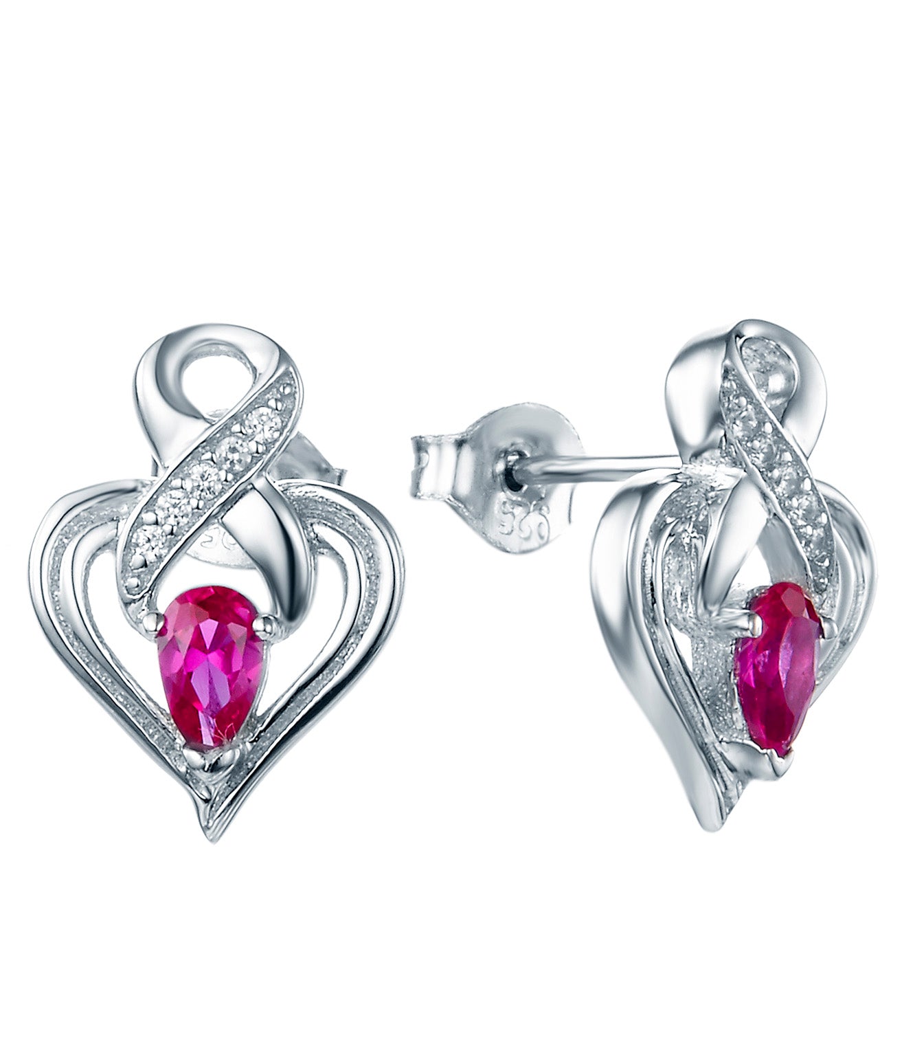 Melanie: Rhodium-plated .925 Sterling lab-created Ruby Ribbon Heart Necklace