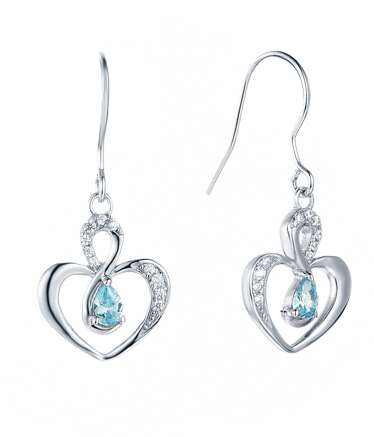 Elsie: Rhodium-plated .925 Sterling Blue Topaz Teardrop Heart Necklace