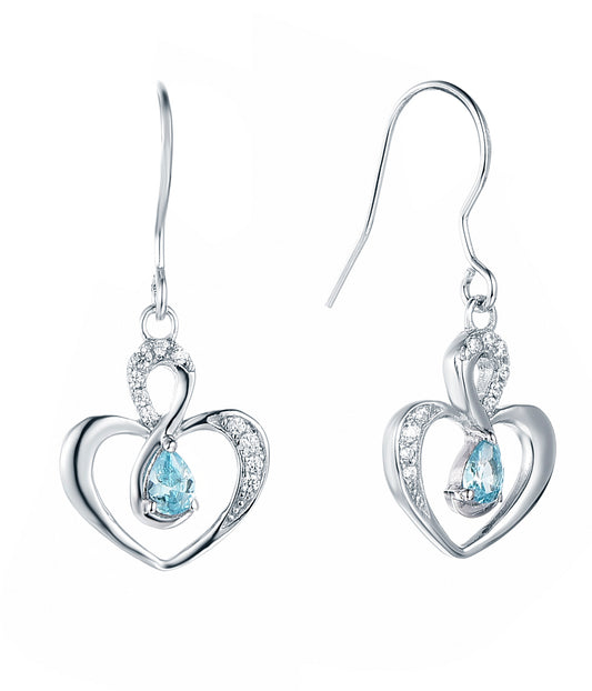 Elsie: Rhodium-plated .925 Sterling Blue Topaz Teardrop Heart Earrings