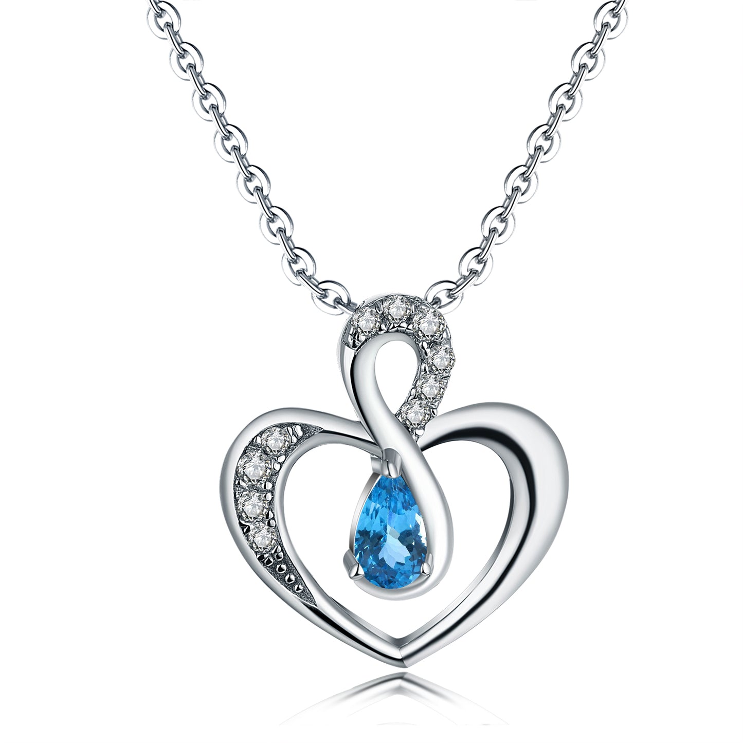 Elsie: Rhodium-plated .925 Sterling Blue Topaz Teardrop Heart Necklace