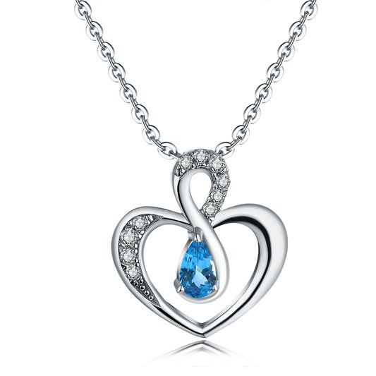Elsie: Rhodium-plated .925 Sterling Blue Topaz Teardrop Heart Necklace