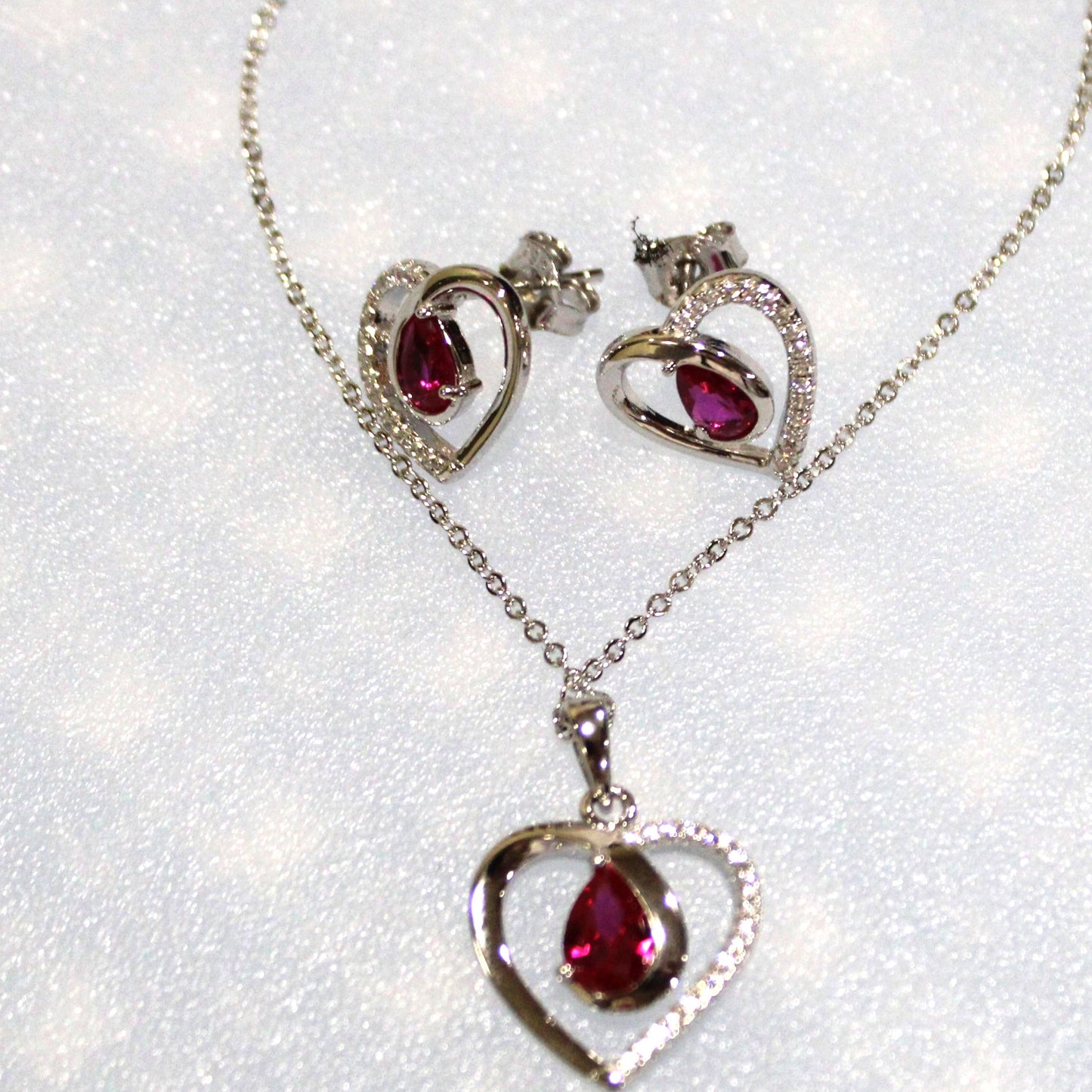Sylvia: Rhodium-plated .925 Sterling Garnet and Diamond Heart Necklace