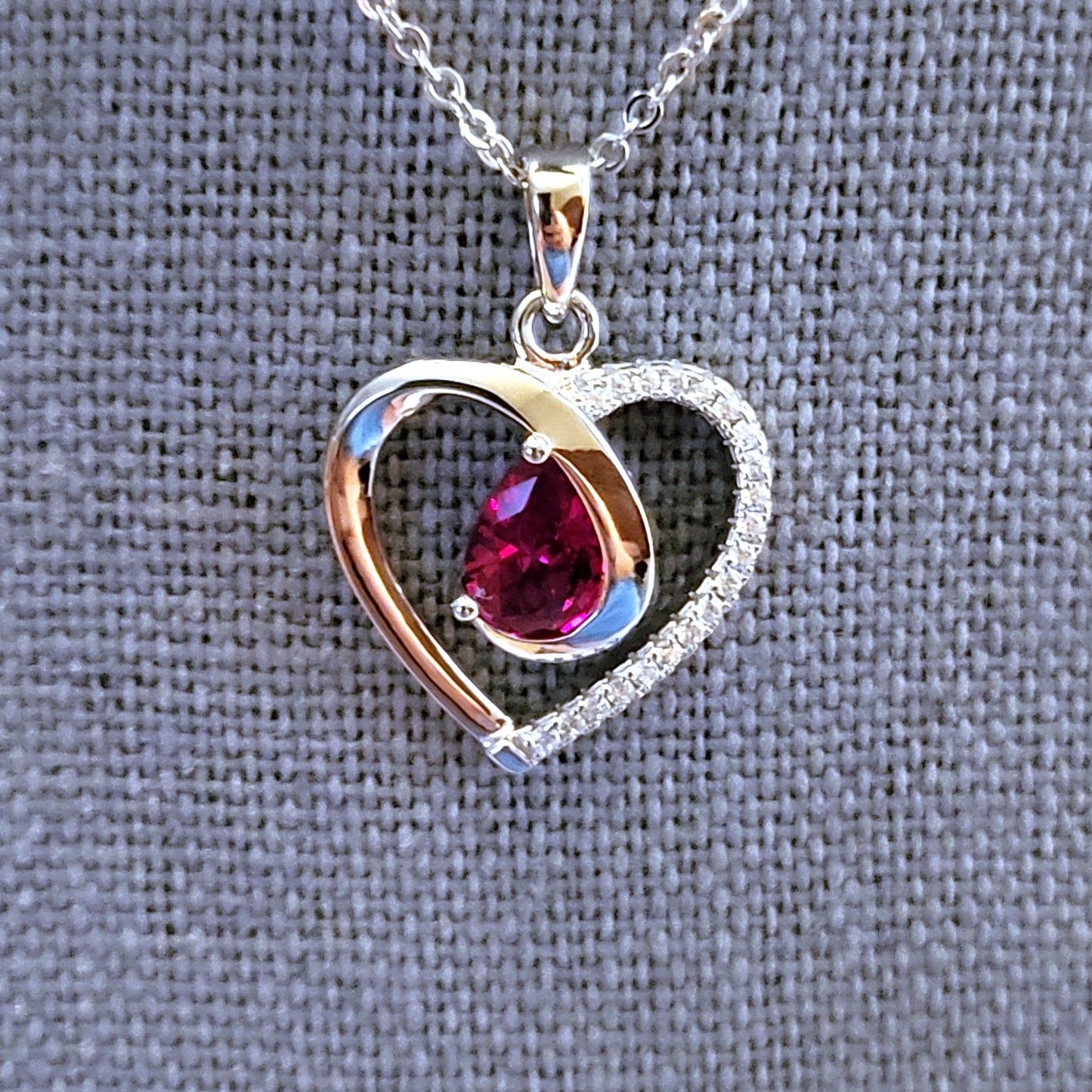 Sylvia: Rhodium-plated .925 Sterling Garnet and Diamond Heart Necklace