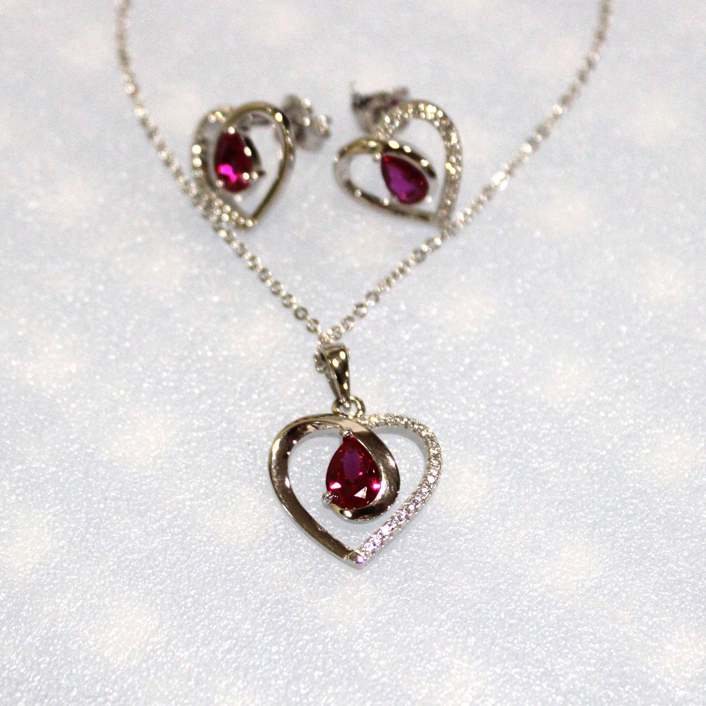 Sylvia: Rhodium-plated .925 Sterling Garnet and Diamond Heart Necklace