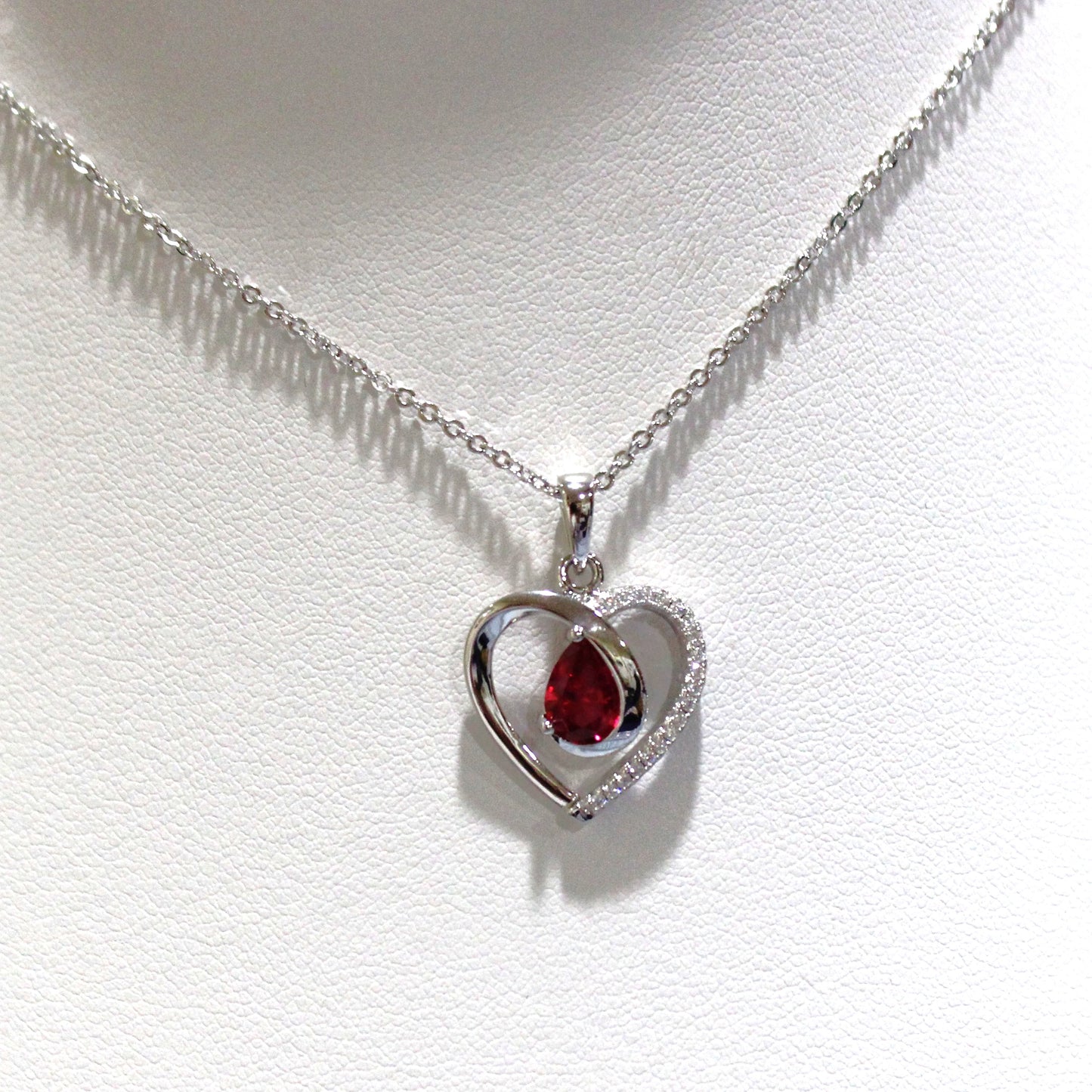 Sylvia: Rhodium-plated .925 Sterling Garnet and Diamond Heart Necklace