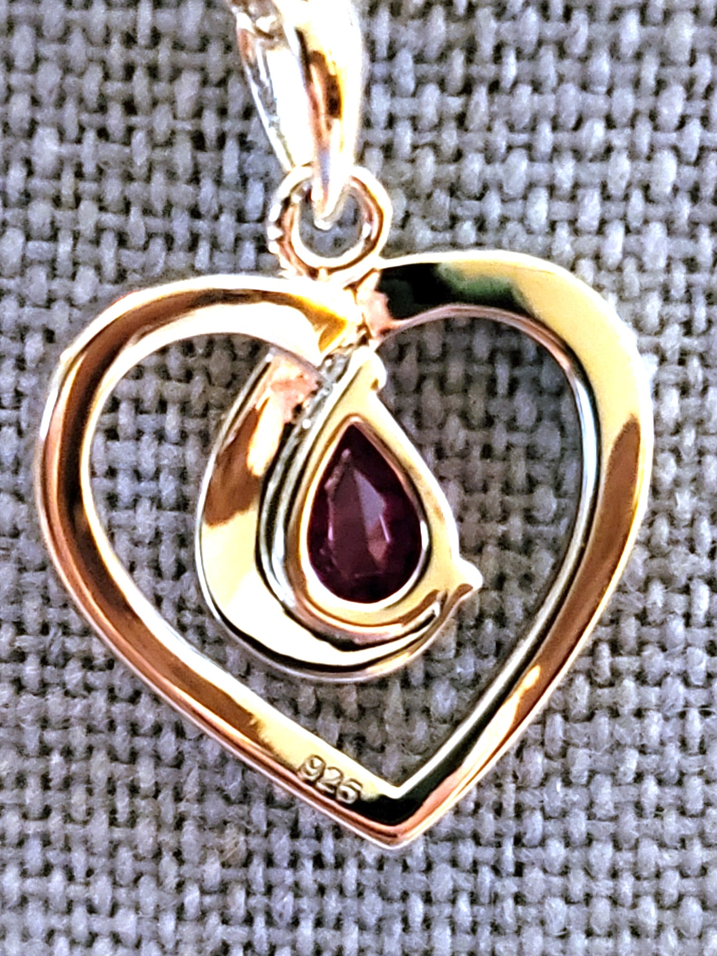 Sylvia: Rhodium-plated .925 Sterling Garnet and Diamond Heart Necklace