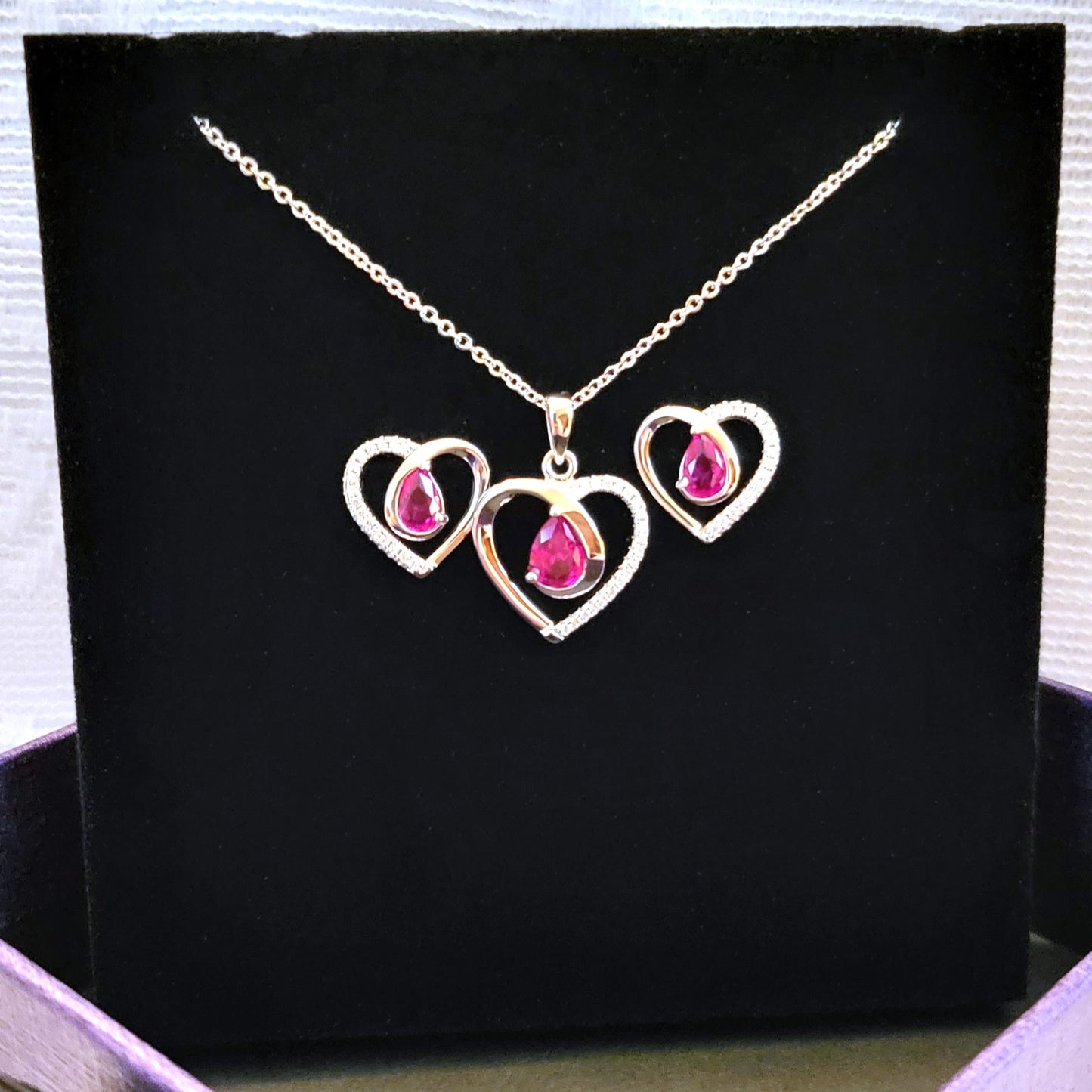 Sylvia: Rhodium-plated .925 Sterling Garnet and Diamond Heart Necklace
