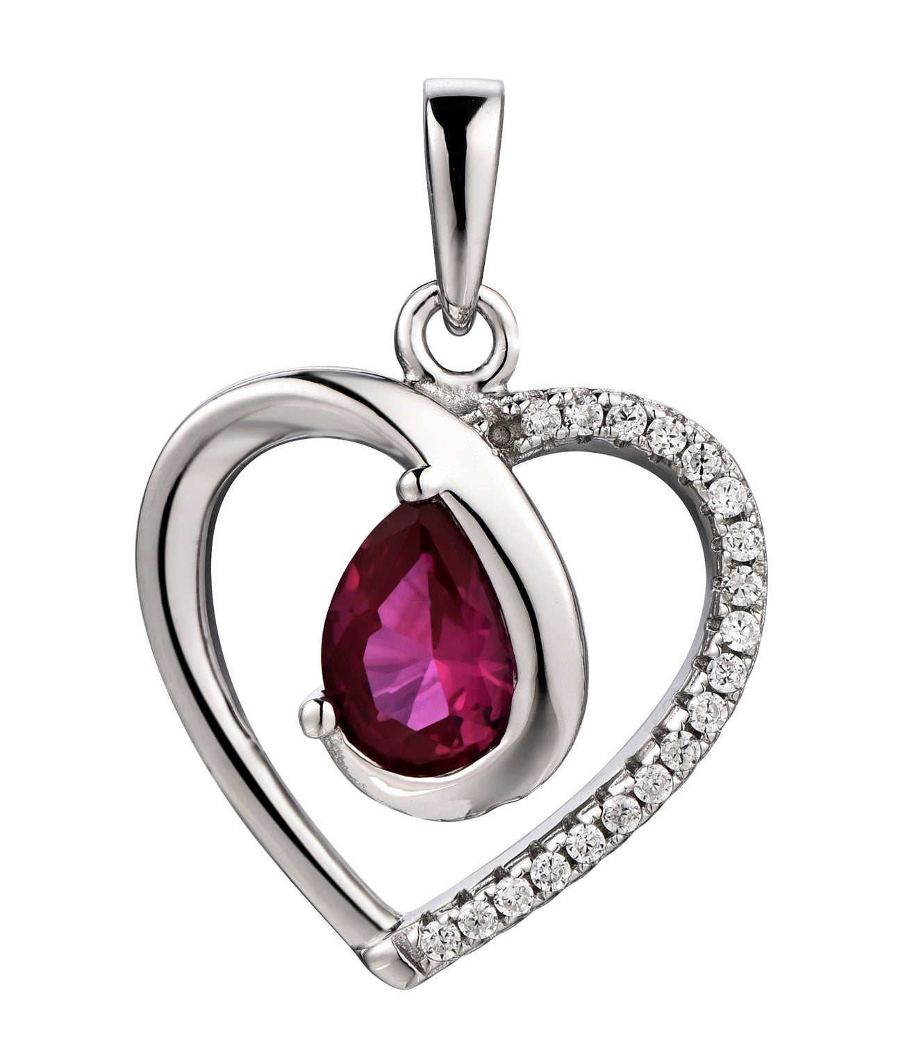 Sylvia: Rhodium-plated .925 Sterling Garnet and Diamond Heart Necklace