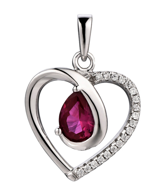 Sylvia: Rhodium-plated .925 Sterling Garnet and Diamond Heart Necklace