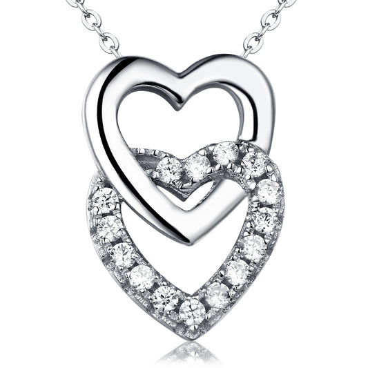 Miranda:  Rhodium-plated .925 Sterling Double Heart Necklace
