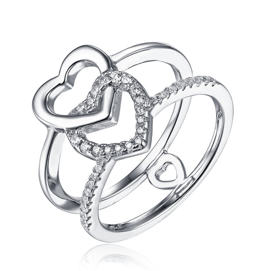 Miranda:  Rhodium-plated .925 Sterling Double Heart Ring