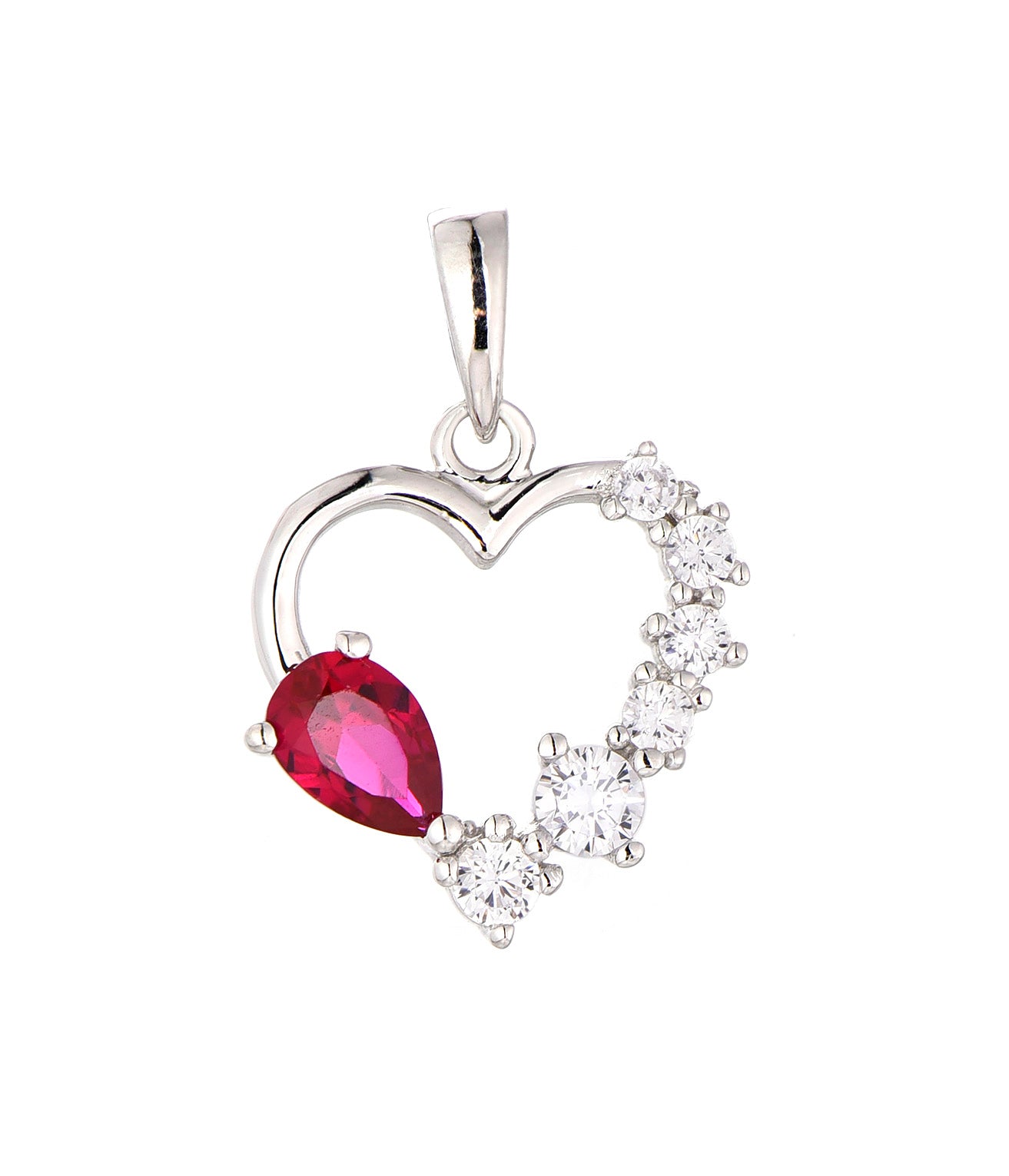 Joy: Rhodium-plated .925 Sterling Ruby and Diamond Accent Heart Necklace