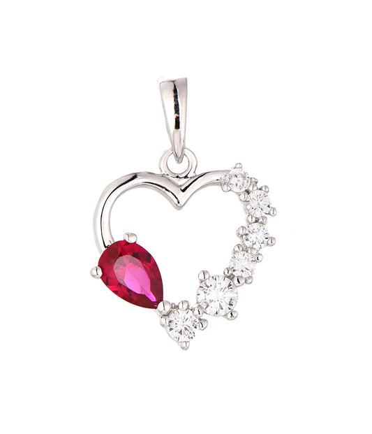 Joy: Rhodium-plated .925 Sterling Ruby and Diamond Accent Heart Necklace
