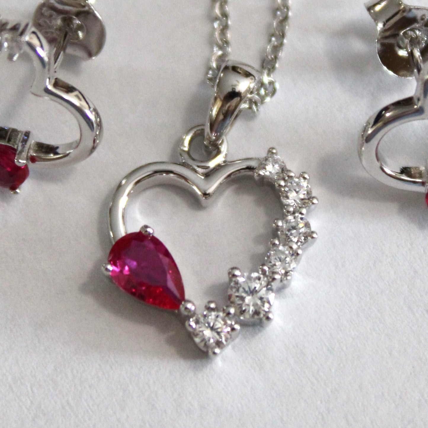 Joy: Rhodium-plated .925 Sterling Ruby and Diamond Accent Heart Necklace