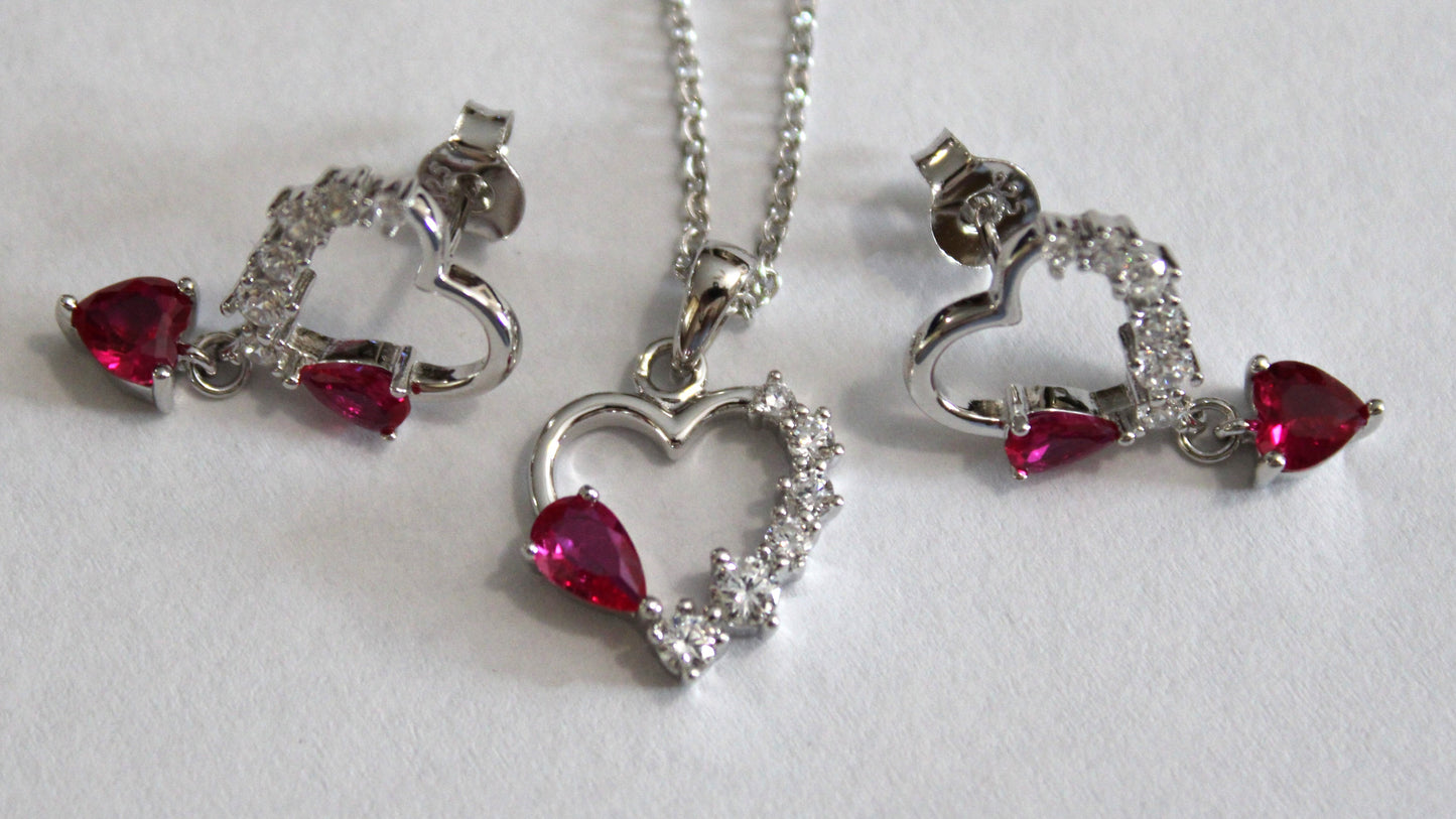 Joy: Rhodium-plated .925 Sterling Ruby and Diamond Accent Heart Necklace