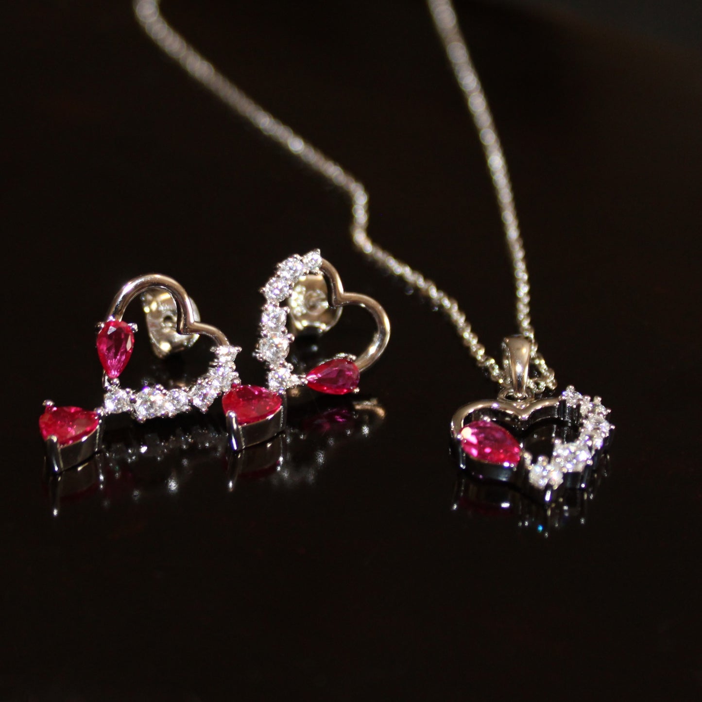 Joy: Rhodium-plated .925 Sterling Ruby and Diamond Accent Heart Necklace
