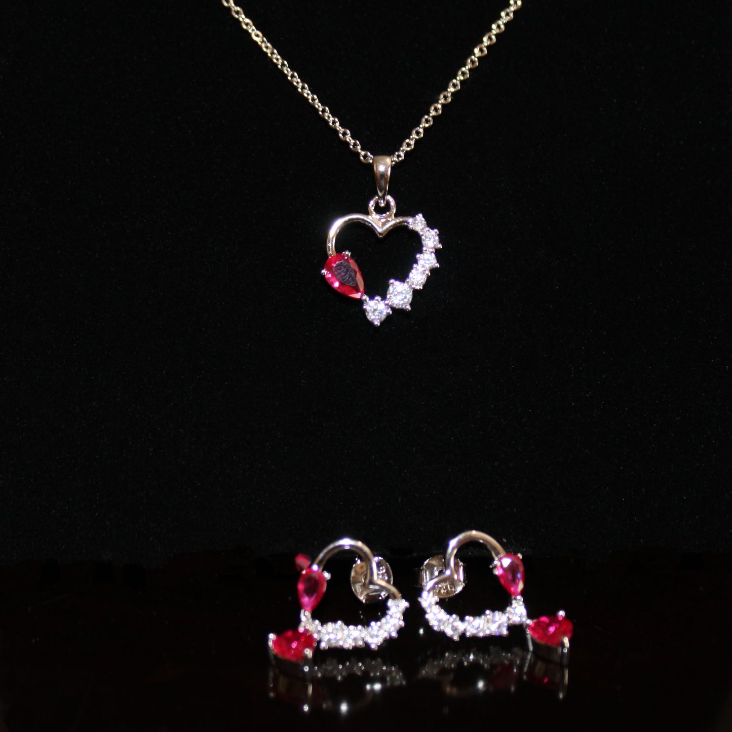 Joy: Rhodium-plated .925 Sterling Ruby and Diamond Accent Heart Necklace