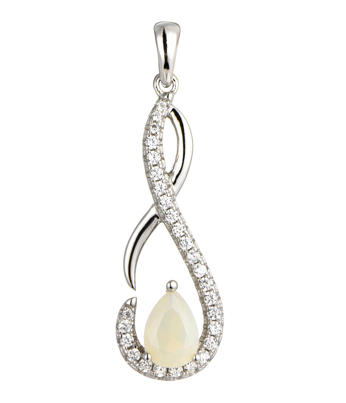Shelby: Rhodium-plated .925 Sterling lab-created Opal Teardrop Infinity Necklace