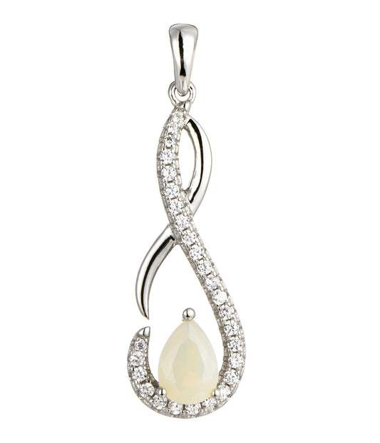 Shelby: Rhodium-plated .925 Sterling lab-created Opal Teardrop Infinity Necklace