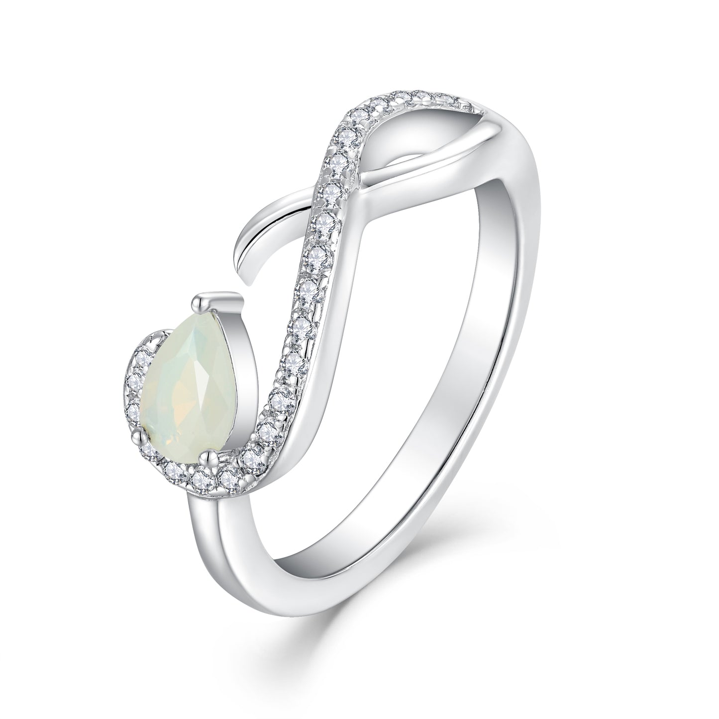 Shelby: Rhodium-plated .925 Sterling lab-created Opal Teardrop Infinity Necklace